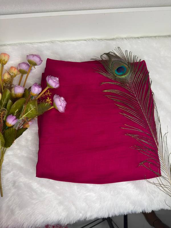 Vibrant Magenta Pink Tussar Raw Silk Long Saree
