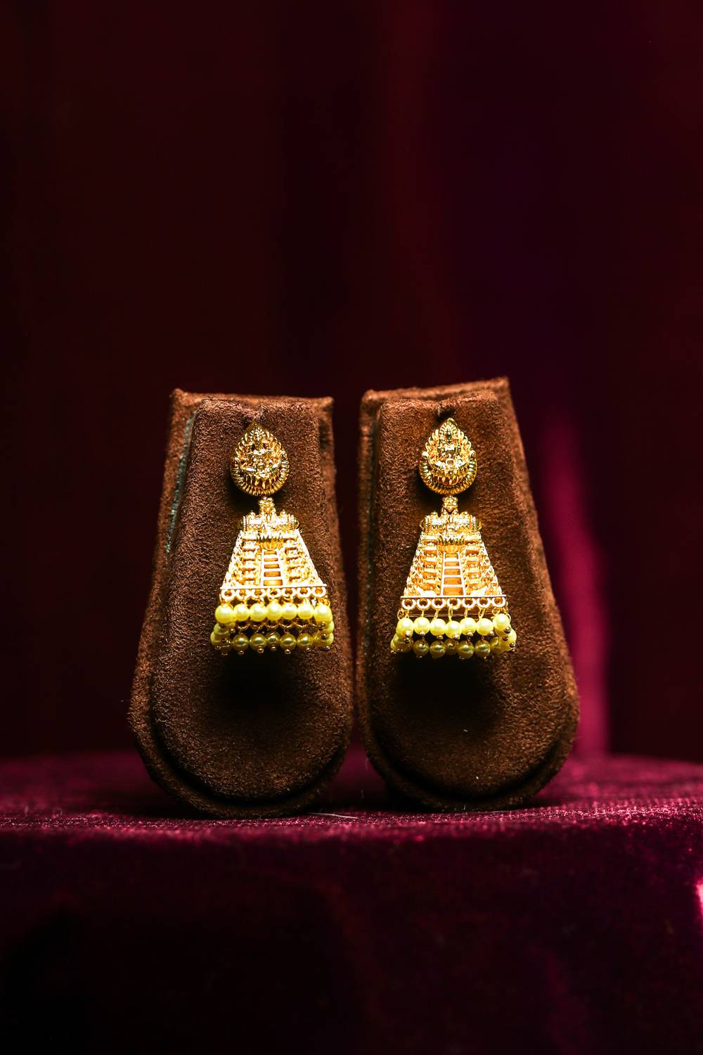 Heritage Temple-Style Pyramid Jhumka Earrings with Pearl Fringe