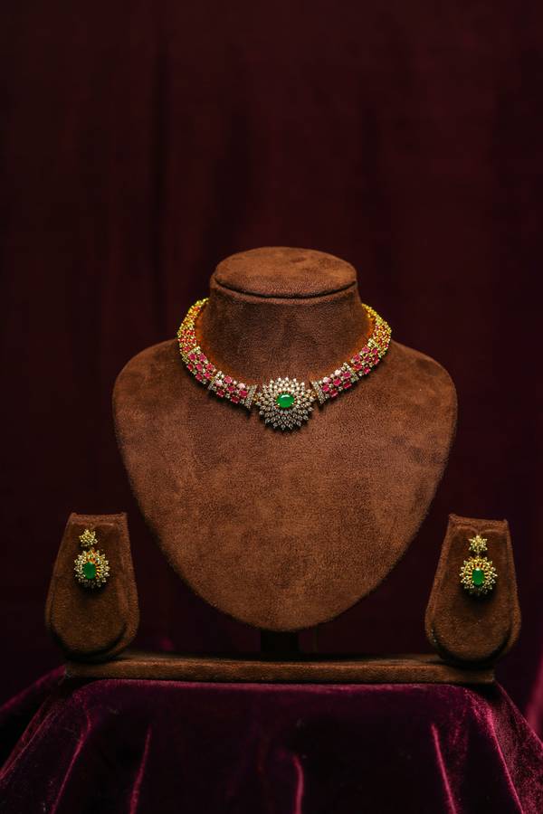 Sovereign Ruby Band & Sunburst Emerald Medallion Choker Set