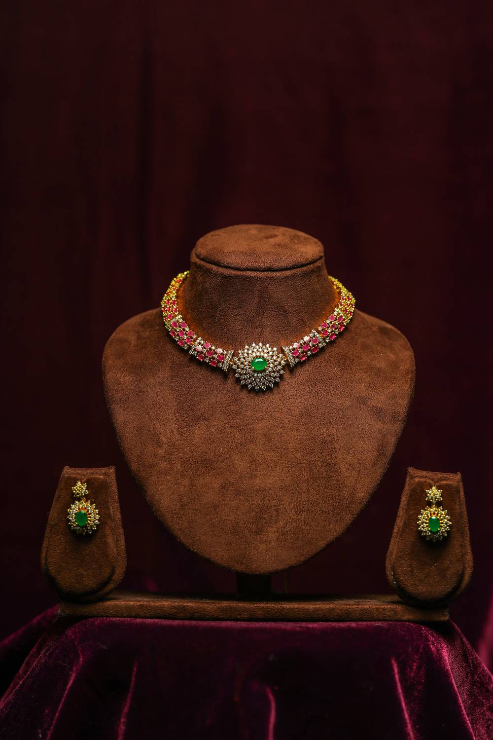 Sovereign Ruby Band & Sunburst Emerald Medallion Choker Set