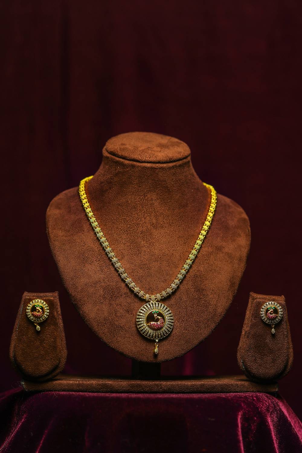 Mayura Sunburst Peacock Pendant Necklace Set