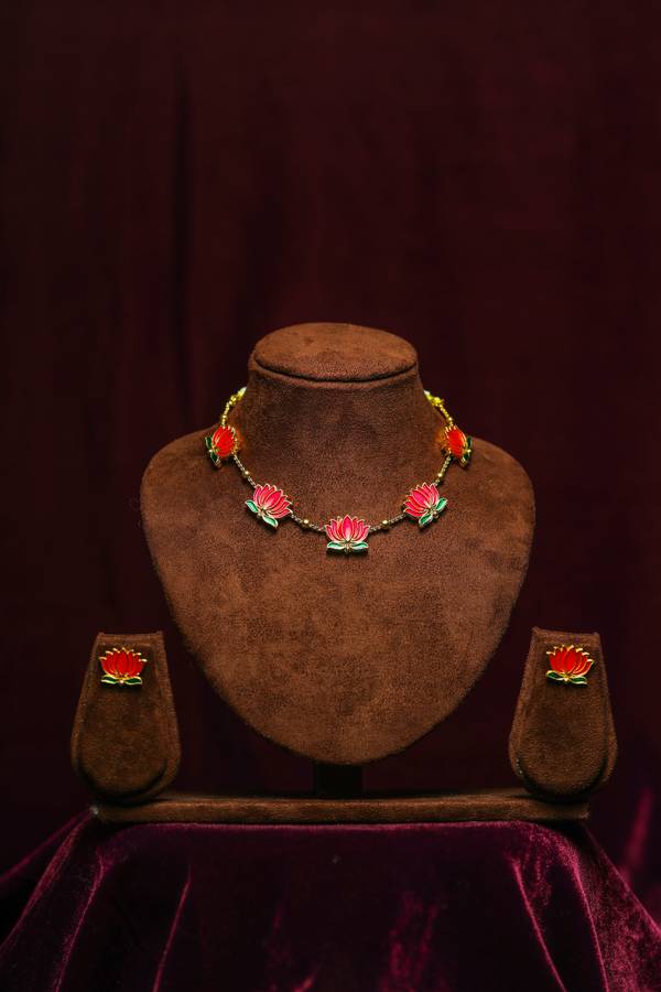  Kamal Bagh Meenakari Hand-Painted Lotus Choker Set