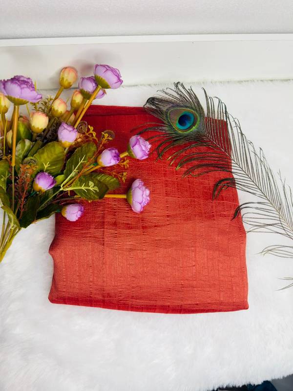 Rustic Terracotta Peach Textured Tussar Raw Silk Long Saree