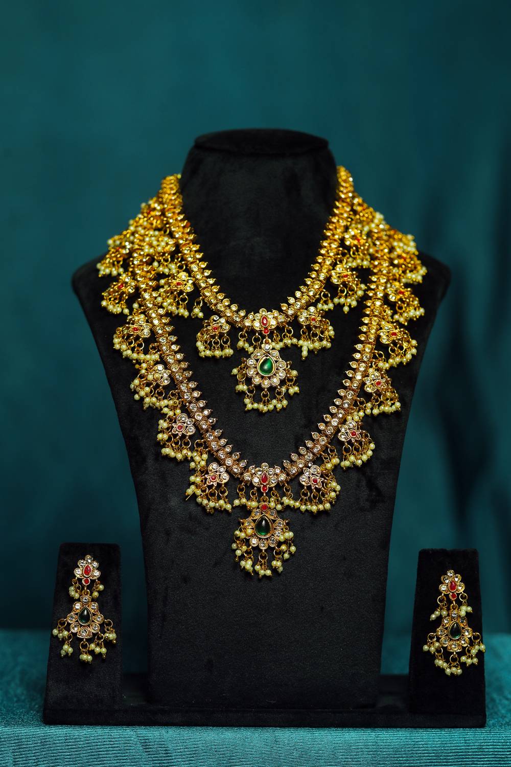 Premium Gold Plated Double Layered Guttapusalu Jewellery Set