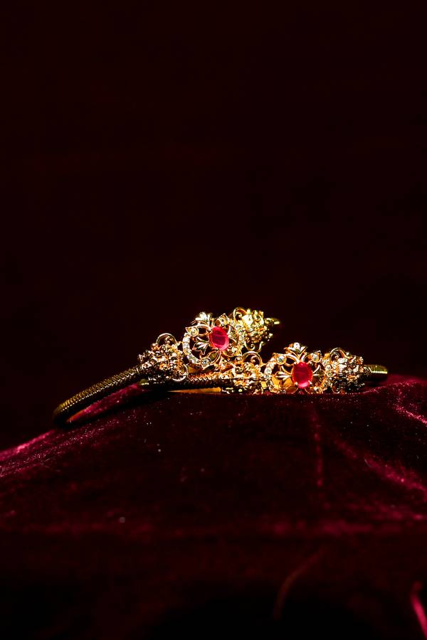 Antique Matte Gold-Plated Emerald Filigree Kada Bangles (Pair)[Pink]