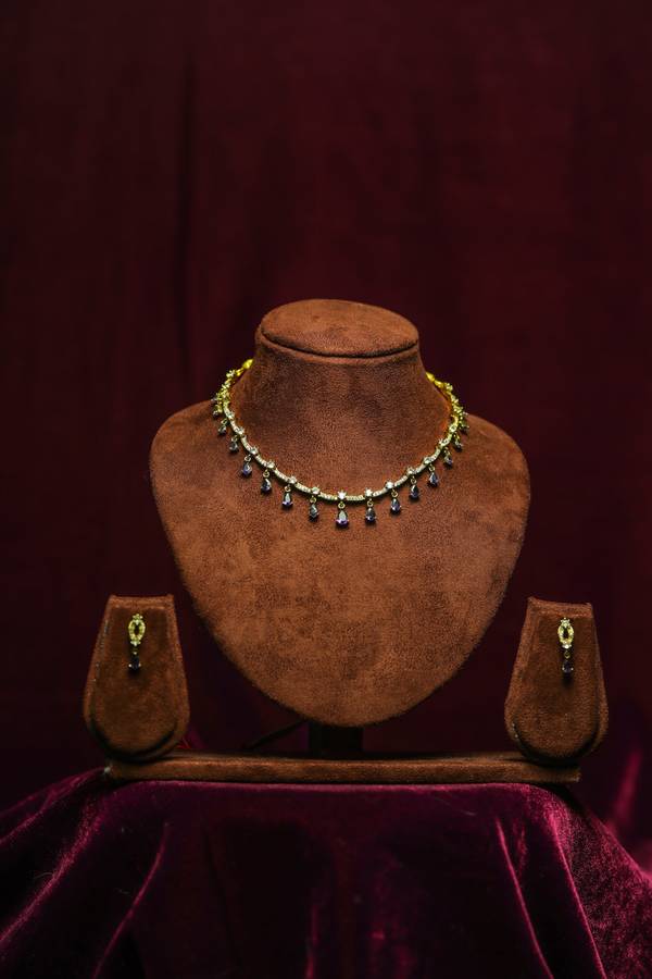  Royal Violet Teardrop Choker & Earrings Jewelry Set
