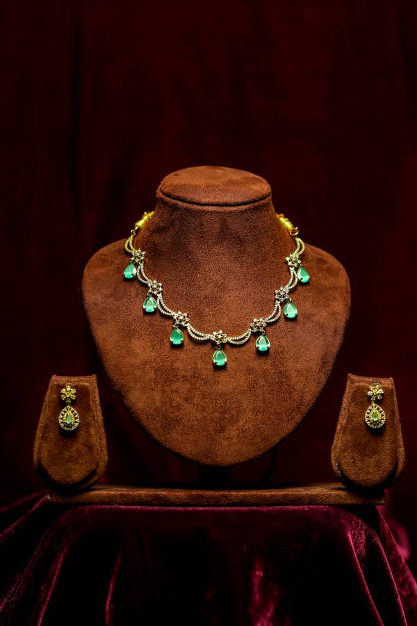 Mint Green Teardrop Victorian Festoon Necklace Set with Matching Drop Earrings