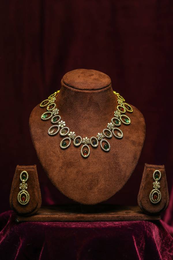 Empress Navratna Heritage Oval-Drop Necklace Set