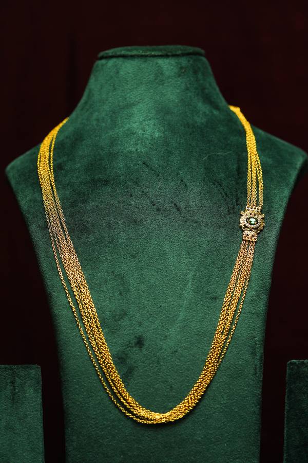  Premium Mehandi Polish Multi-Layer Chandraharam with Emerald Side Pendant