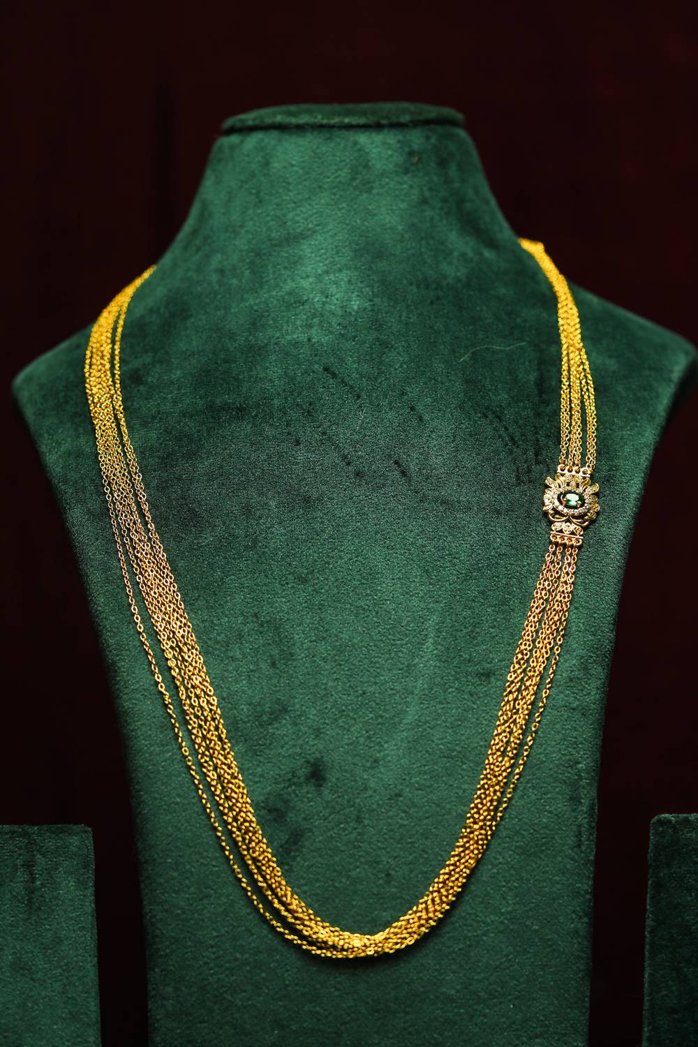 Premium Mehandi Polish Multi-Layer Chandraharam with Emerald Side Pendant