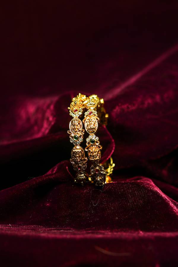 Antique Matte Gold Goddess Lakshmi Temple Kada Bangles (Pair)