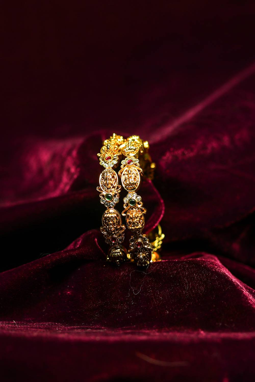 Antique Matte Gold Goddess Lakshmi Temple Kada Bangles (Pair)