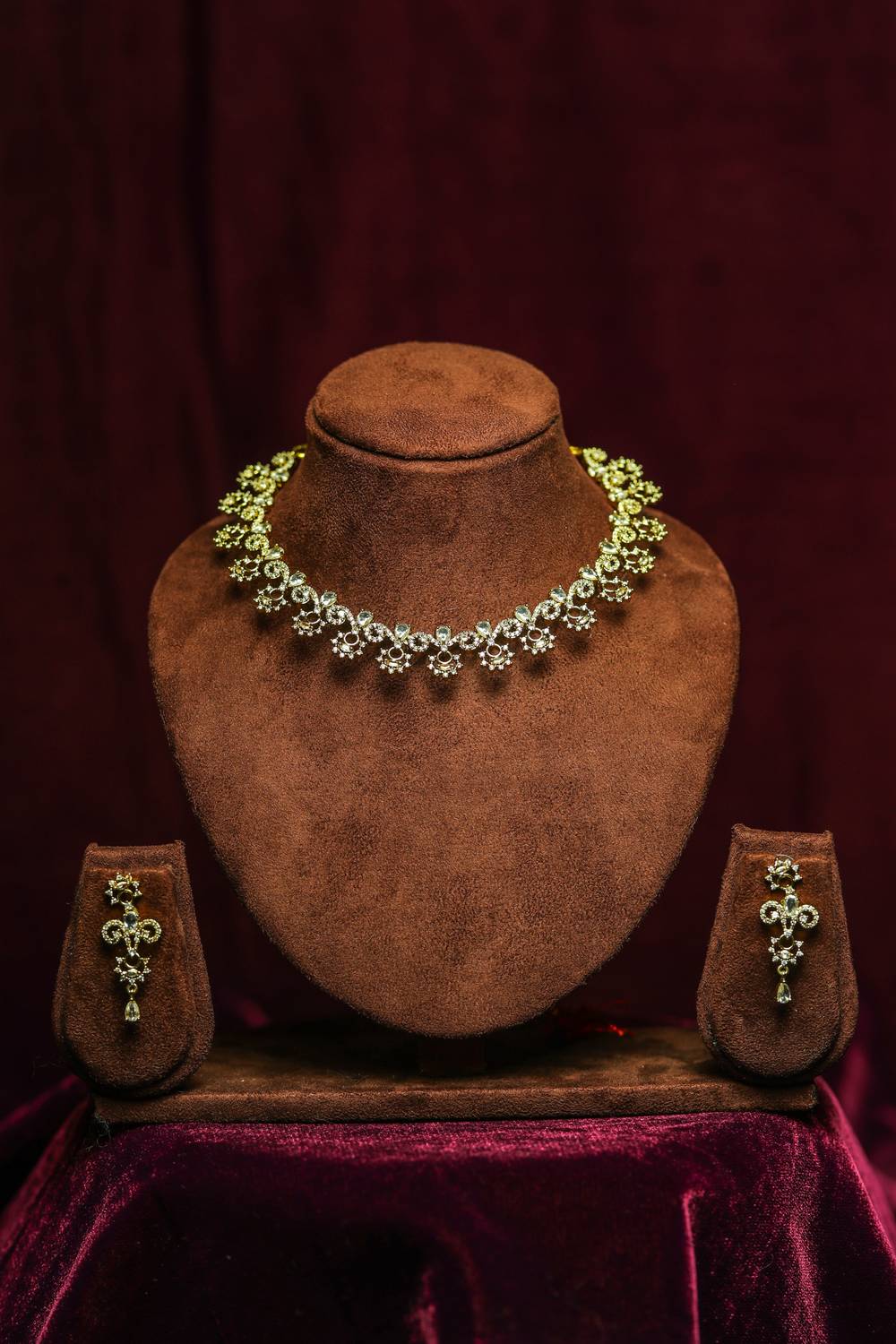 Regal & American Diamond Choker Necklace Set with Drop Earrings