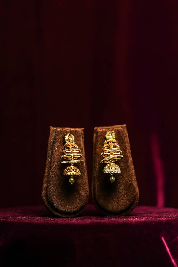 Contemporary Multi-Tier Stone Jhumka Earrings