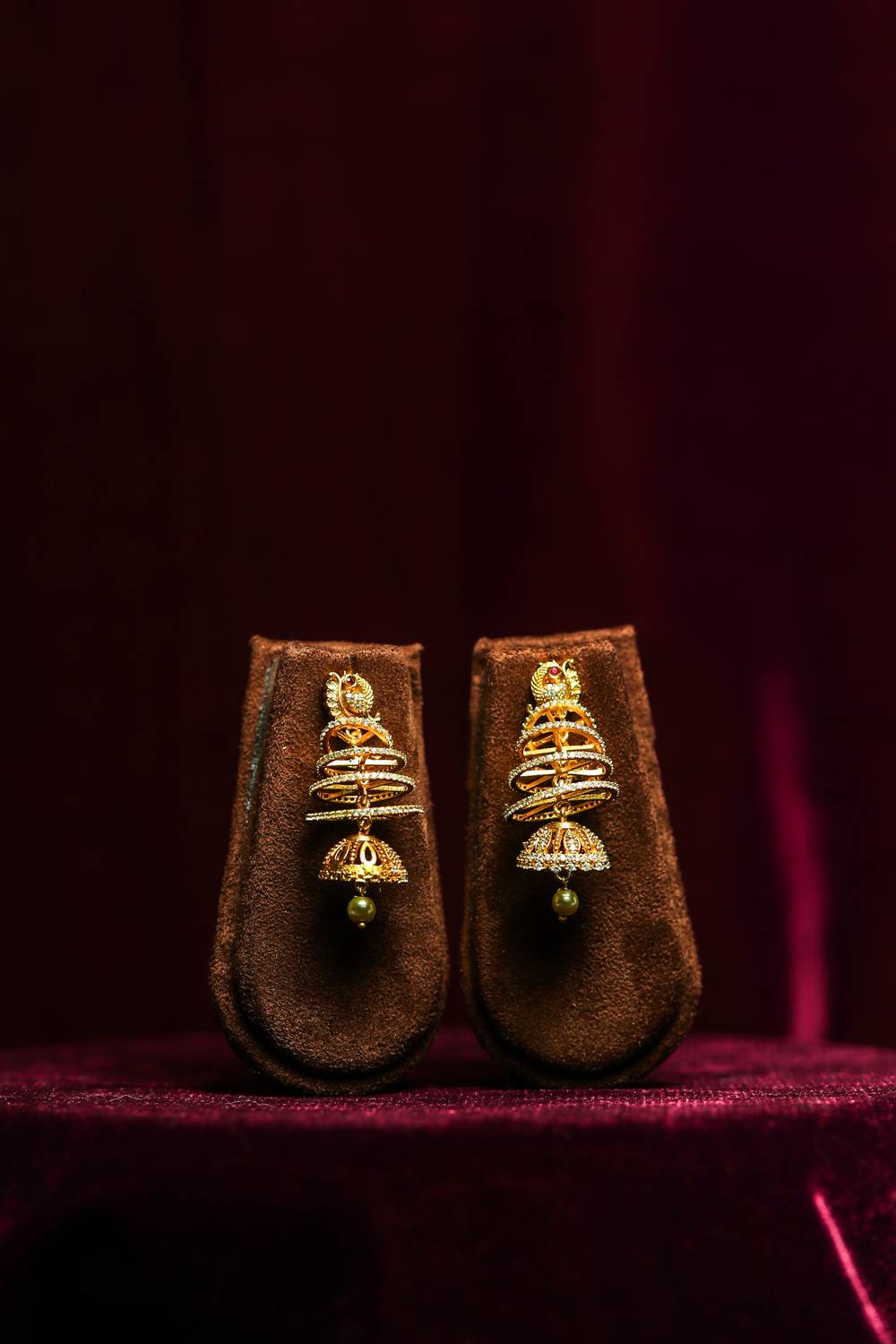 Contemporary Multi-Tier Stone Jhumka Earrings