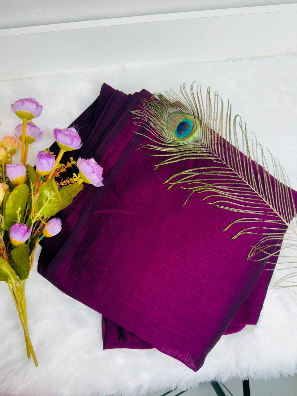 Royal Wine-Purple Textured Tussar Raw Silk Long Saree