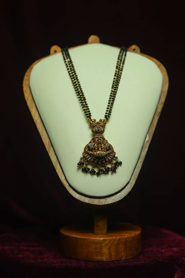 Goddess Lakshmi Temple Style Multi-Strand Blackbeads