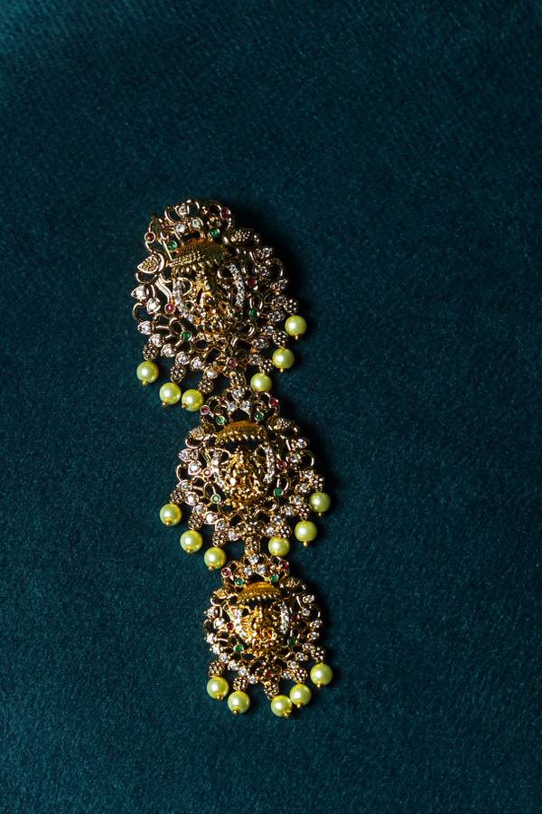  Imperial Goddess Lakshmi Temple Kemp Jadabillalu Brooch with Pearl Fringe