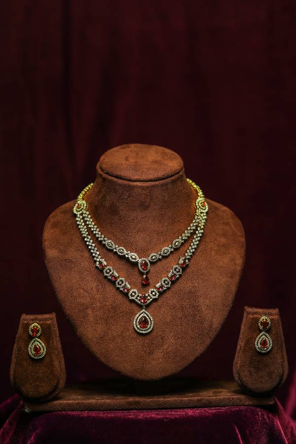 Royal Empress Double-Layer Ruby & American Diamond Necklace Set