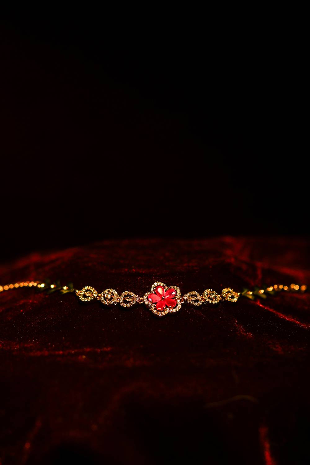 Romantic Ruby Floral Gold-Plated Charm Bracelet