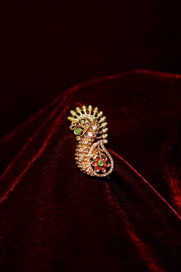 Antique Gold-Plated Peacock Heritage Saree Pin Brooch
