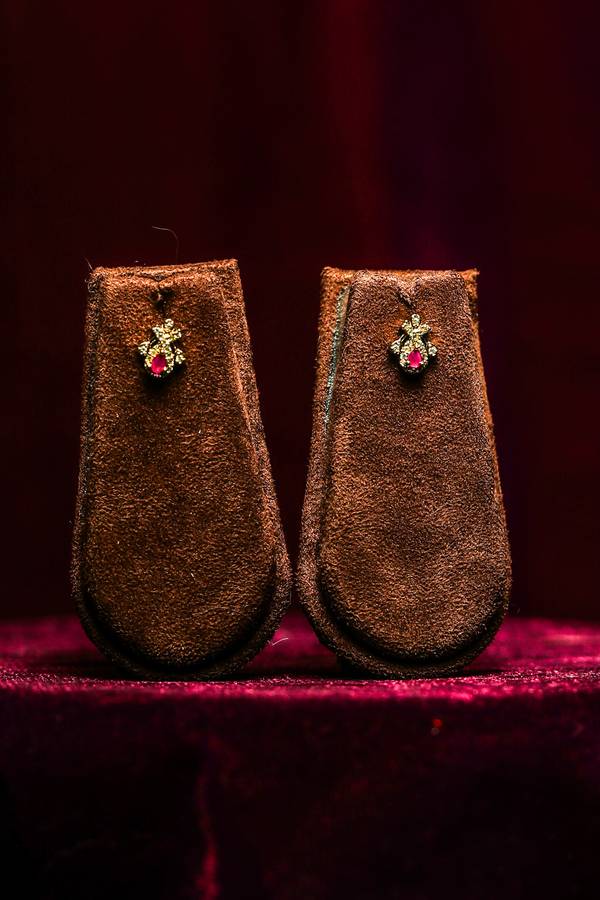 Classic Paisley Gold-Tone Studs with Emerald Green Accents