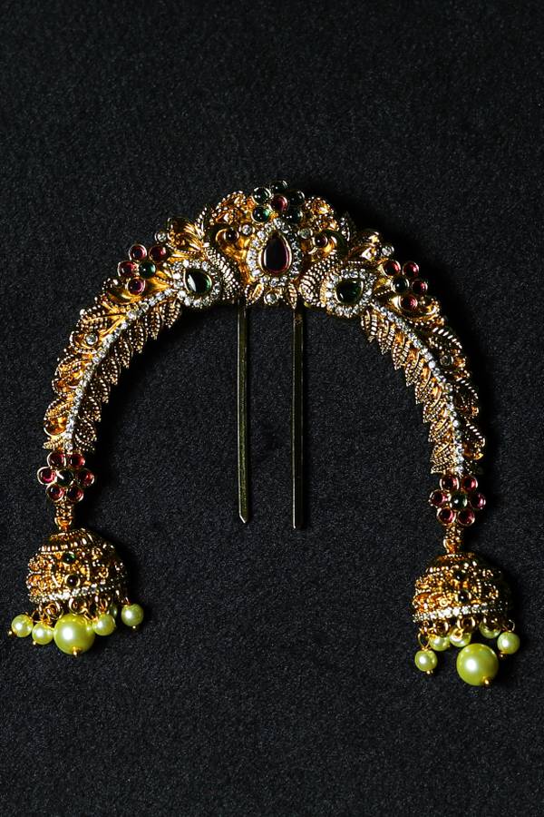 Heritage Kemp Crescent Juda Pin with Mini Jhumka Drops