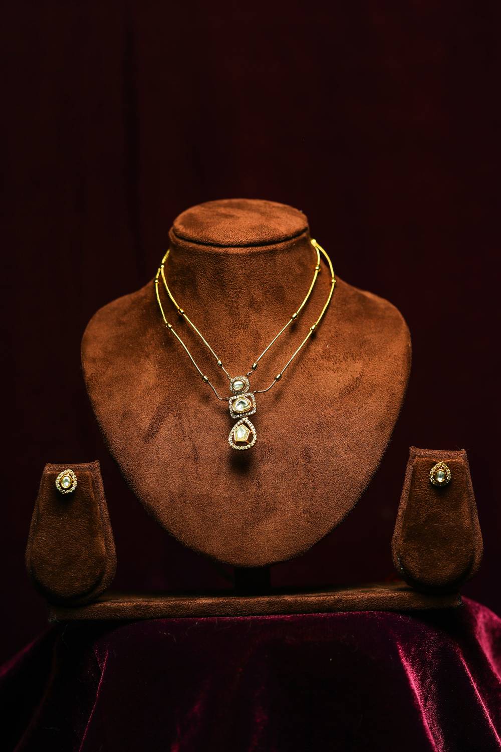 Modern Dual-Layer Kundan Pendant Set with Matching Studs