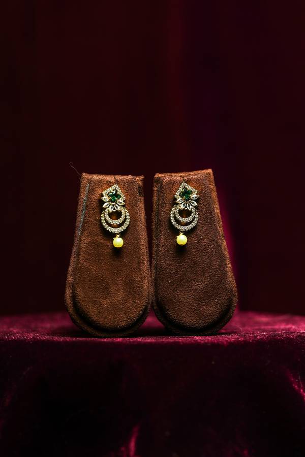  Royal Emerald Green and Crystal Crescent Drop Earrings