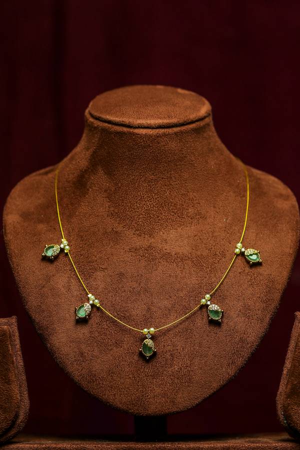  Elegant Invisible Chain Necklace with Mint Green Teardrop Pendants