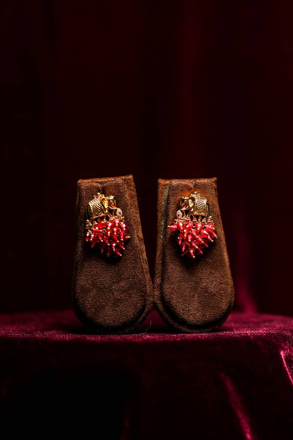  Royal Elephant Gold-Tone Studs with Radiant Ruby-Pink Crystal Clusters