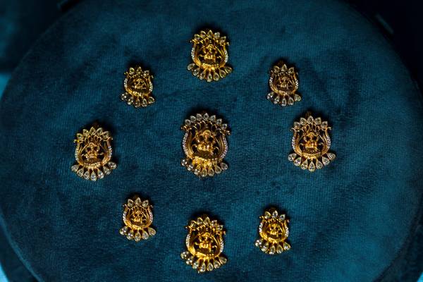 Divine Lakshmi Temple Jadabillalu Set with Shimmering Crystals (9-Piece Set)