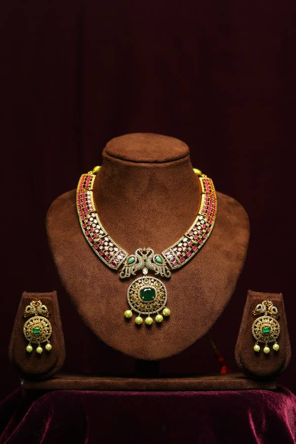  Mayura Royal Peacock Ruby & Emerald Medallion Choker Set
