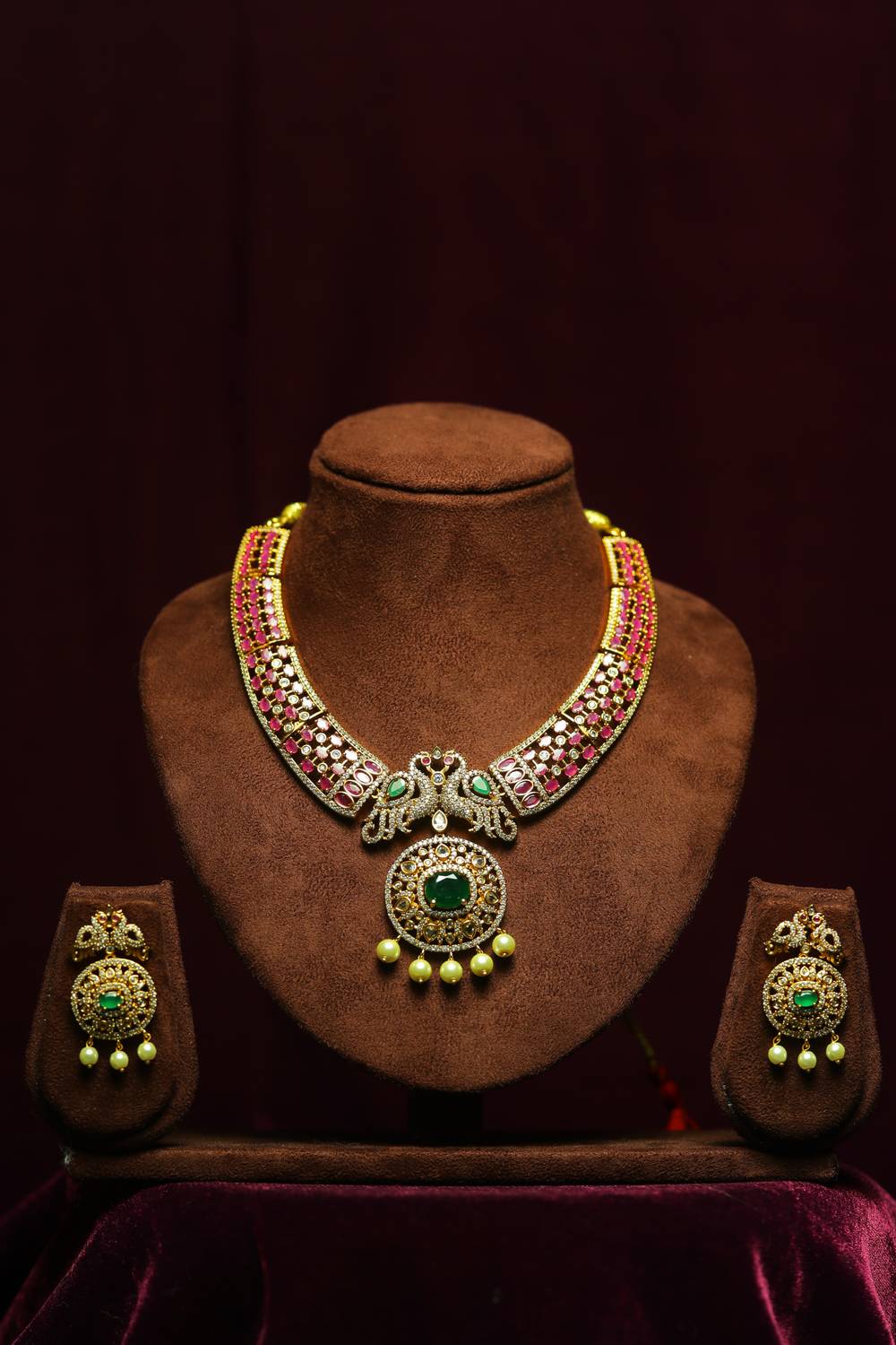 Mayura Royal Peacock Ruby & Emerald Medallion Choker Set