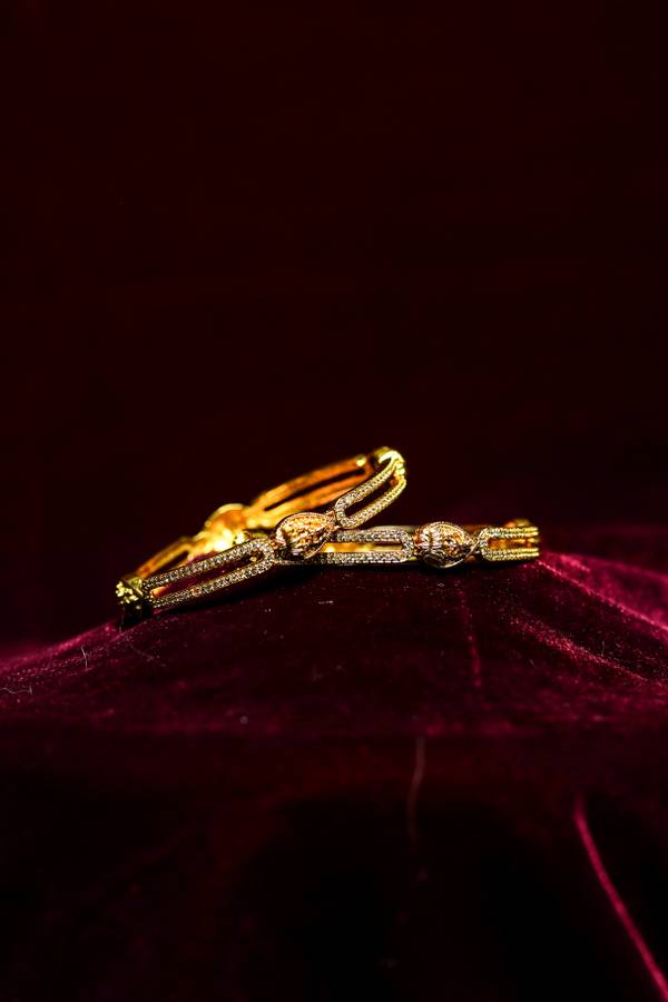  Sparkling Dual-Band Gold-Plated Stone Bangles (Pair)