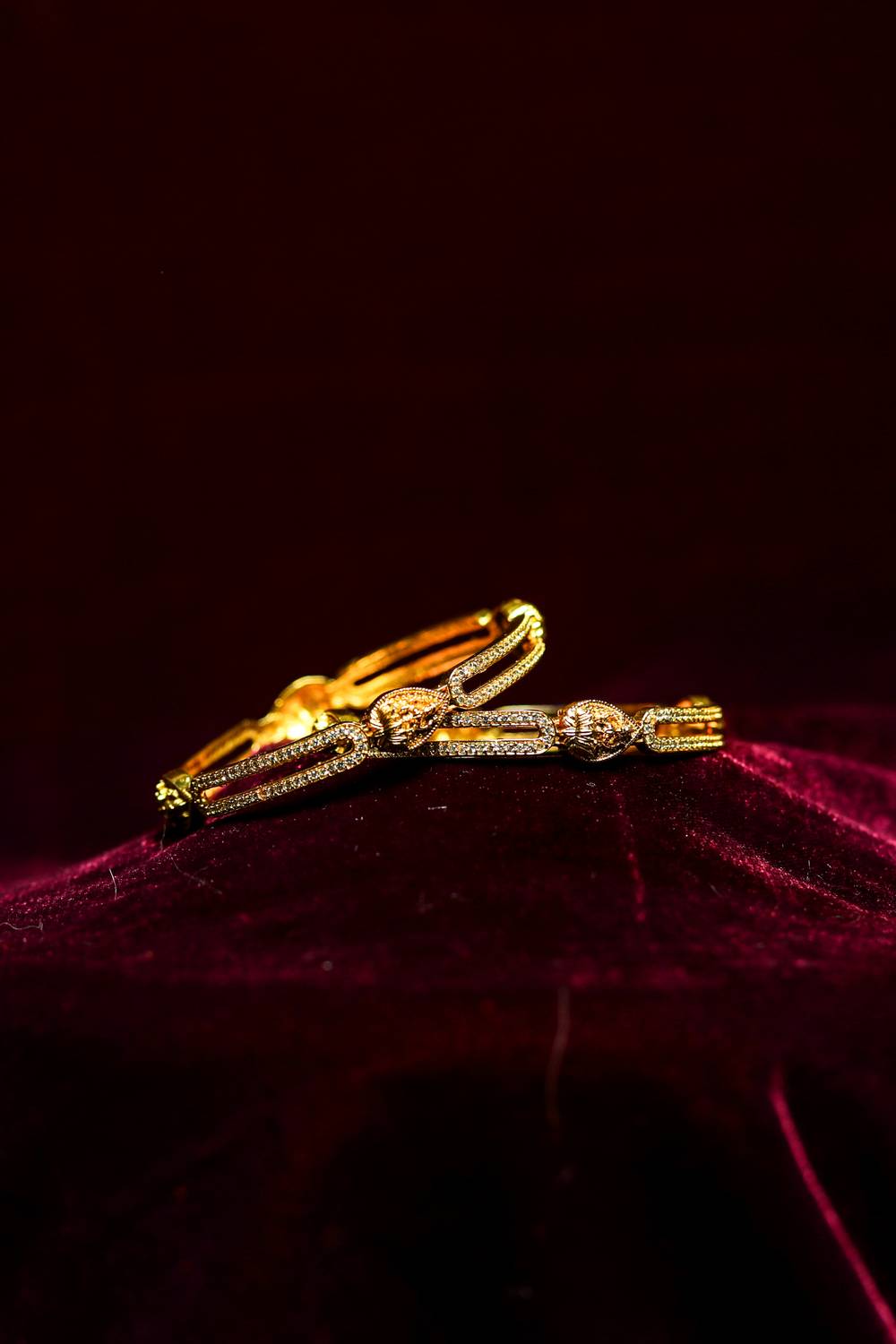Sparkling Dual-Band Gold-Plated Stone Bangles (Pair)