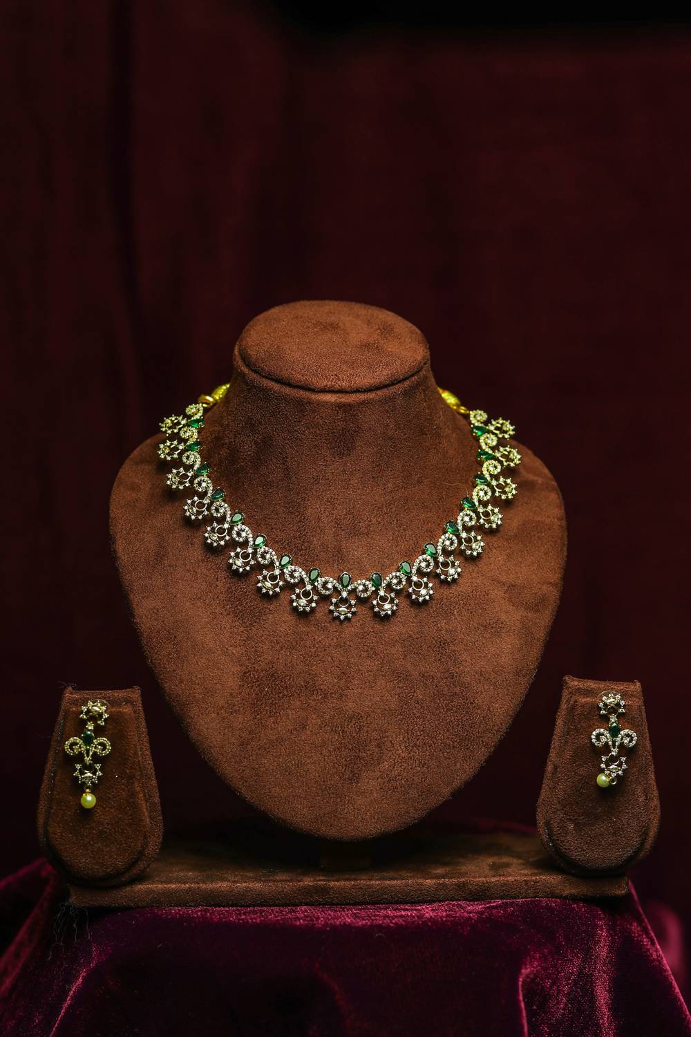 Emerald Green American Diamond (CZ) Choker Necklace Set 