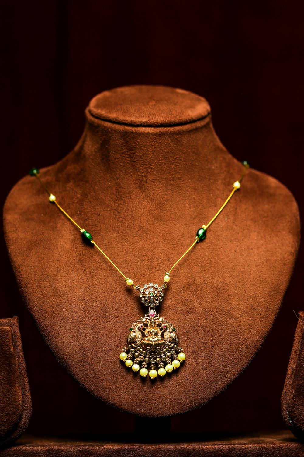 Antique Gold Lakshmi Pendant Invisible Chain Necklace