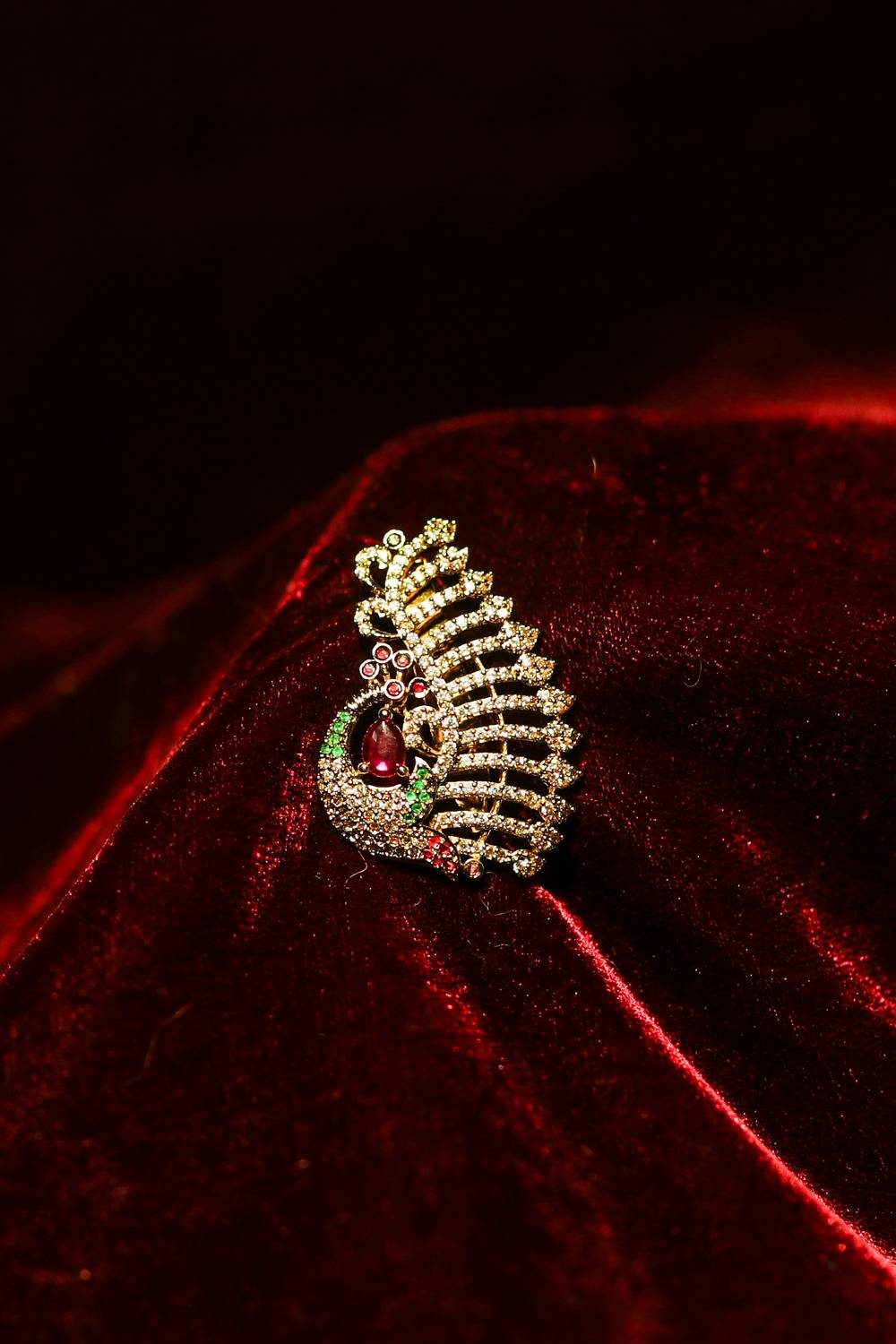  Majestic Paisley Peacock Gold-Plated Saree Pin Brooch