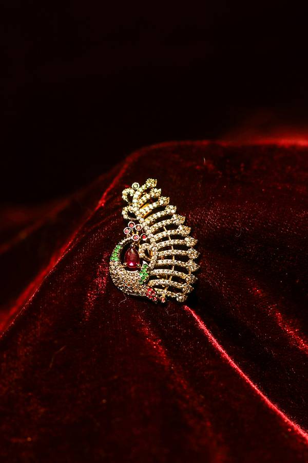  Majestic Paisley Peacock Gold-Plated Saree Pin Brooch