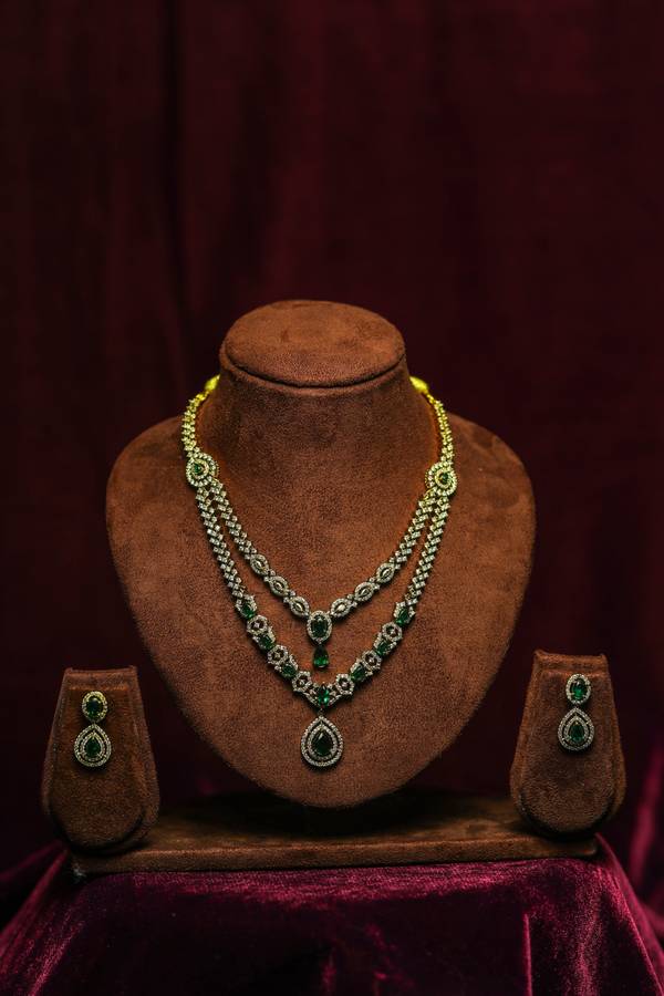 Regal Emerald & American Diamond Layered Necklace Set. egal Emerald & American Diamond Layered Necklace Set. 