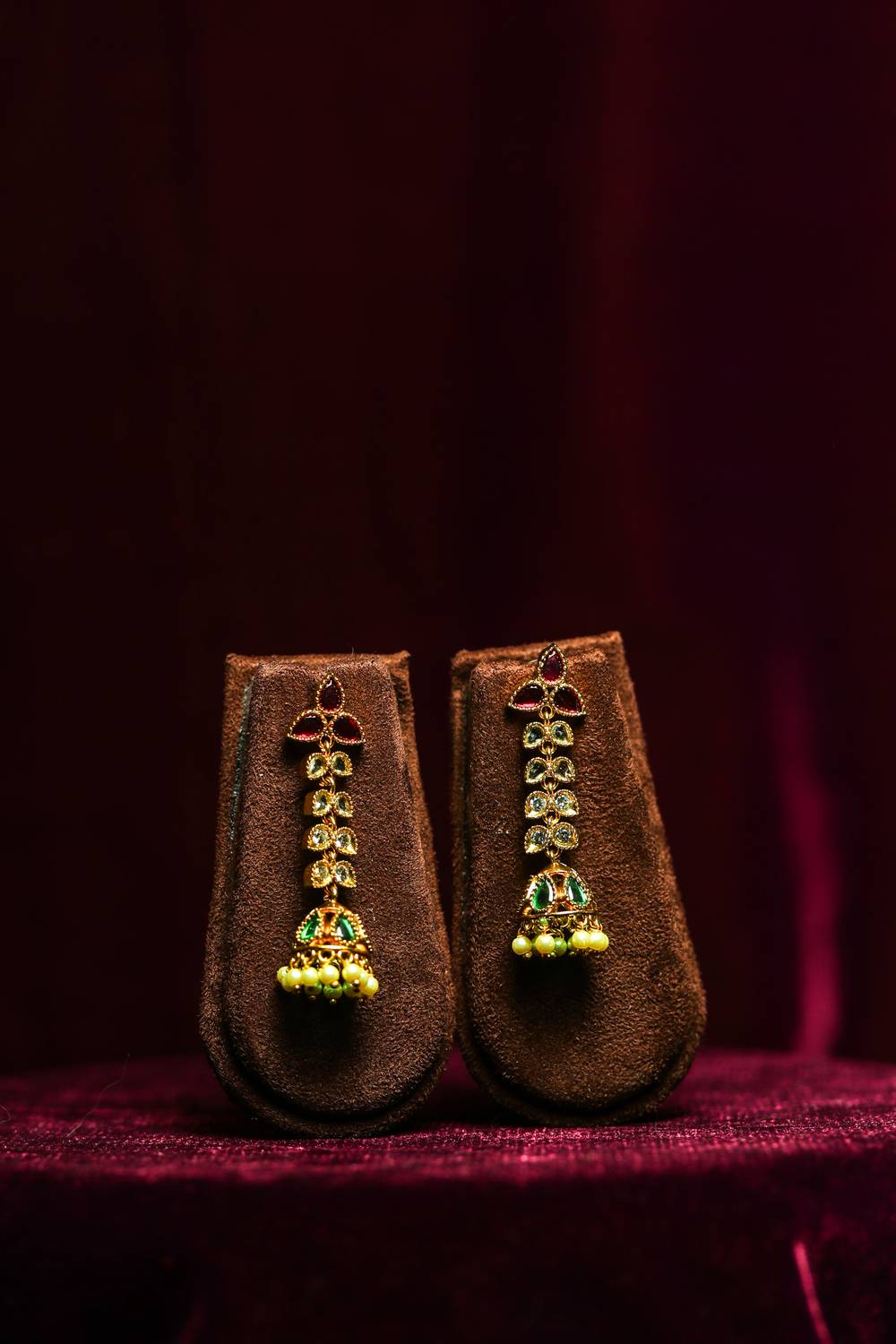  Heritage Gold-Tone Jhumka Earrings with Ruby & Emerald Stones